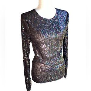 Free People Black Rainbow Sequin Mesh Top. B27